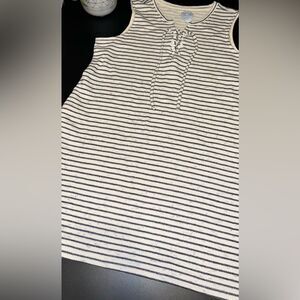DB Sunday Casual Navy & Cream Striped Dress With Pockets Size Large EUC